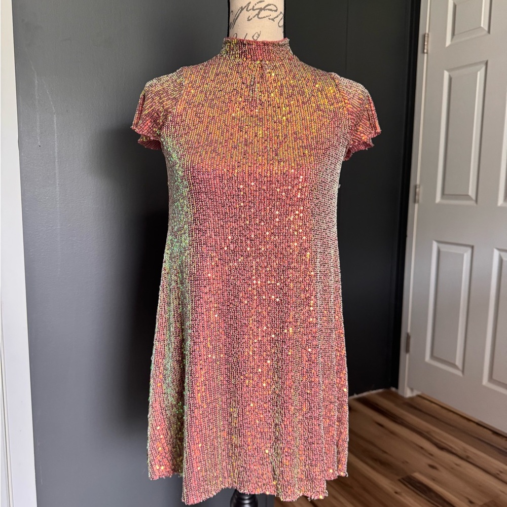 Joyfolie Pink and Orange Sequin A-line Dress